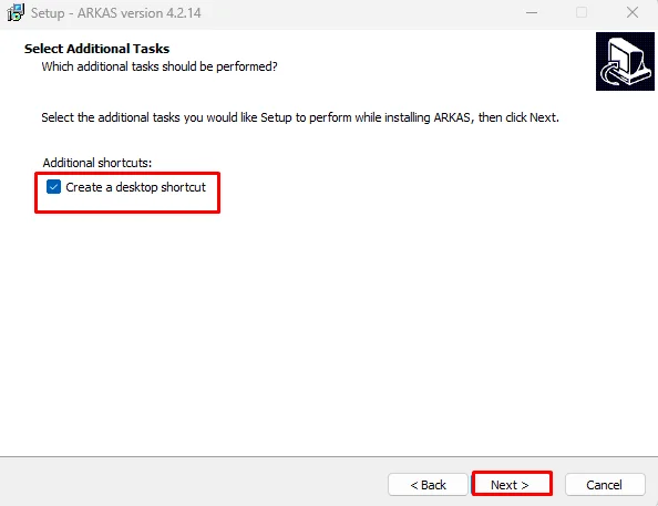 Membuat shortcut desktop saat install aplikasi ARKAS di Windows