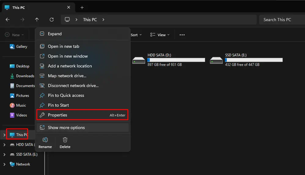 Klik kanan This PC lalu pilih Properties di Windows
